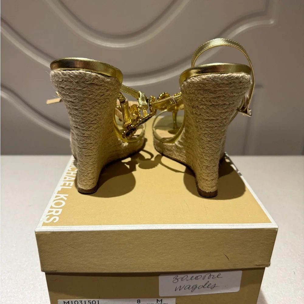 Gold Strappy Sandals with Tiger Eye Accents - Picture 3 of 5